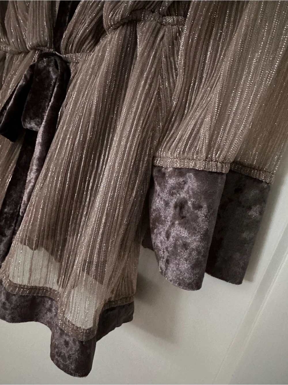 Metallic Taupe Blouse with Crushed Velvet Trim - Picture 4 of 4